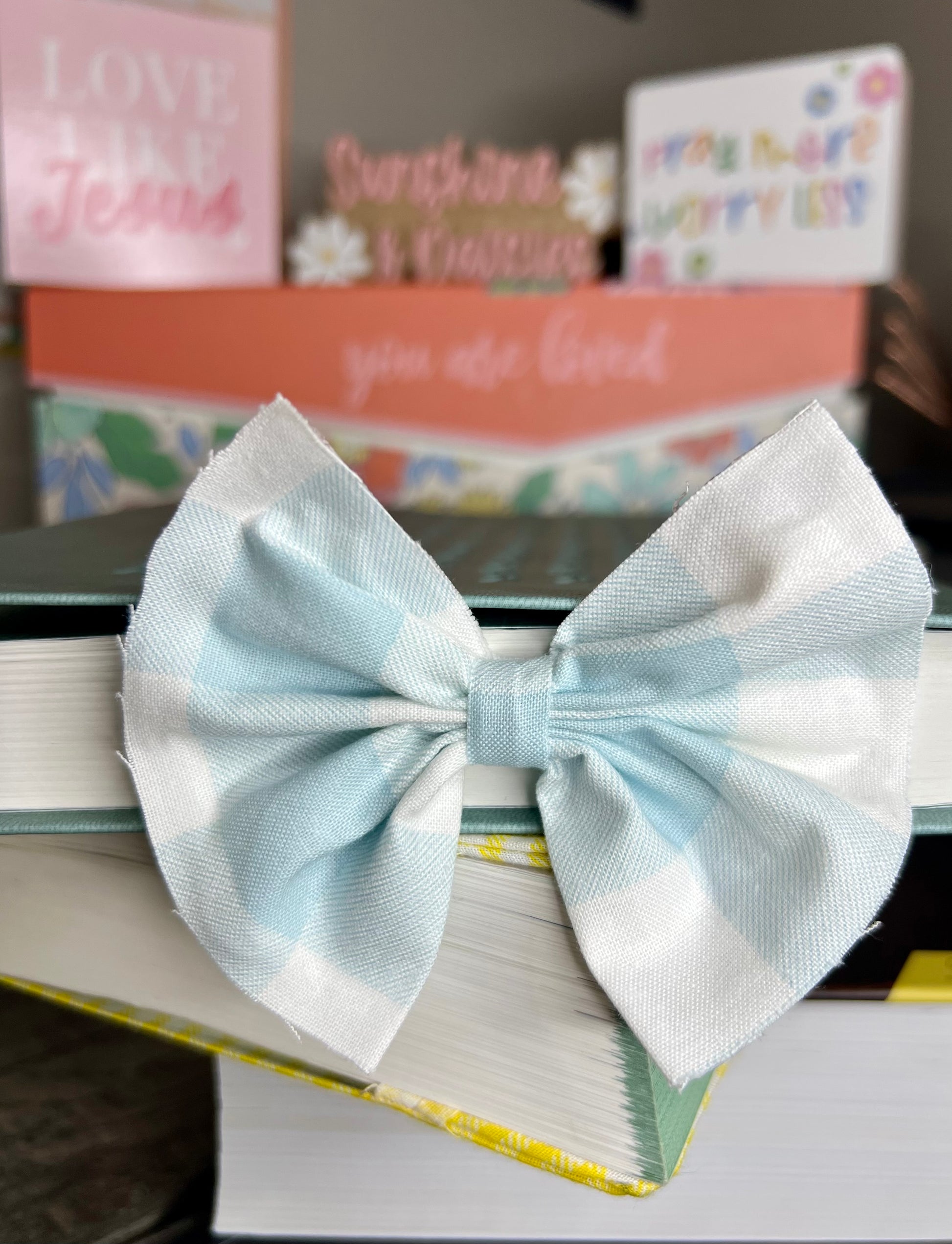 Light Blue Plaid Bow